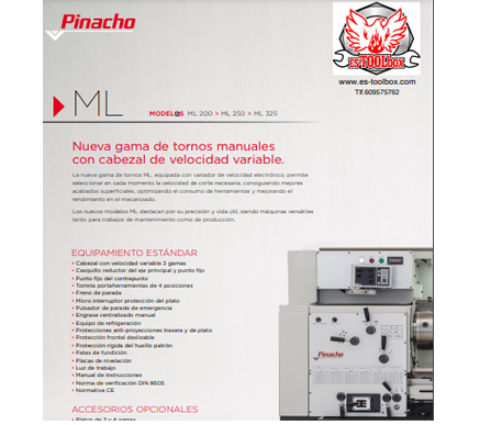 Catálogo de Tornos manuales PINACHO serie ML